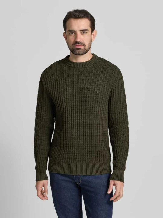 Zdjęcie produktu Sweter z dzianiny o kroju regular fit z czystej bawełny ekologicznej model ‘TOM’ Selected Homme Ciemnozielony