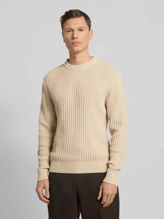 Zdjęcie produktu Sweter z dzianiny o kroju regular fit z czystej bawełny ekologicznej model ‘TOM’ Selected Homme Beżowy