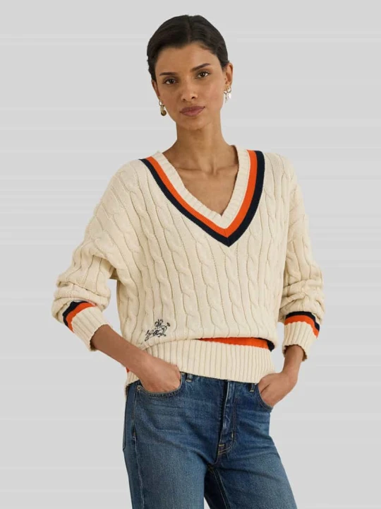 Zdjęcie produktu Sweter z dzianiny o kroju regular fit z czystej bawełny Lauren Ralph Lauren Piaskowy