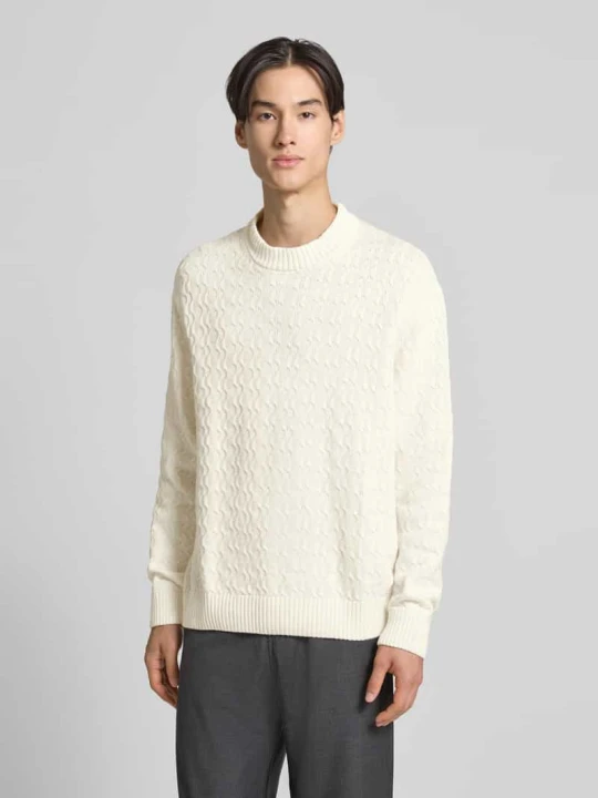 Zdjęcie produktu Sweter z dzianiny o kroju regular fit z czystej bawełny model ‘PHILIP’ Selected Homme Złamany biały