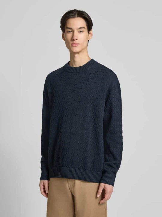 Zdjęcie produktu Sweter z dzianiny o kroju regular fit z czystej bawełny model ‘PHILIP’ Selected Homme Ciemnoniebieski