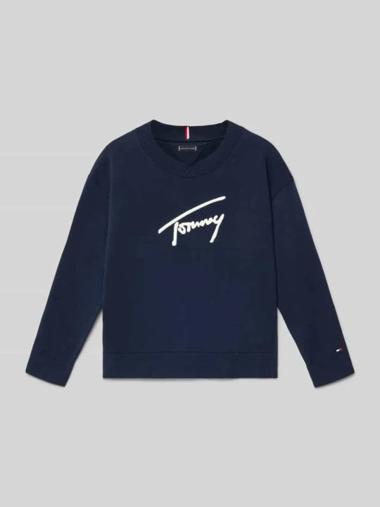 Zdjęcie produktu Sweter z dzianiny o kroju regular fit z czystej bawełny model ‘VARSITY’ Tommy Hilfiger Granatowy