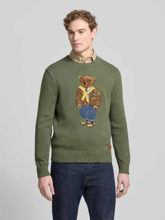 Zdjęcie produktu Sweter z dzianiny o kroju regular fit z czystej bawełny Polo Ralph Lauren Khaki melanż