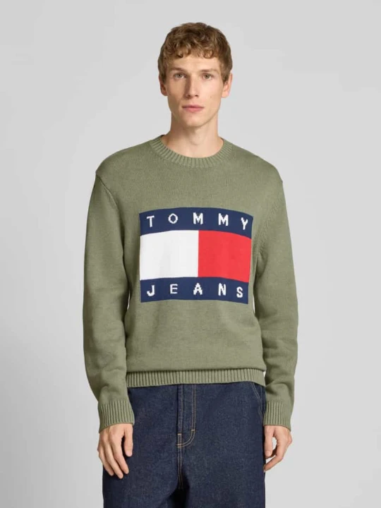 Zdjęcie produktu Sweter z dzianiny o kroju regular fit z czystej bawełny Tommy Jeans Oliwkowy melanż