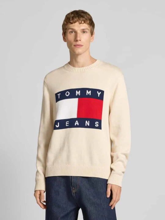 Zdjęcie produktu Sweter z dzianiny o kroju regular fit z czystej bawełny Tommy Jeans Złamany biały melanż