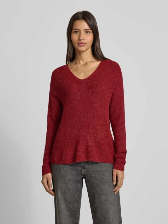 Zdjęcie produktu Sweter z dzianiny o kroju regular fit z dekoltem w serek model ‘CREWLEFILE’ Vero Moda Czerwony melanż