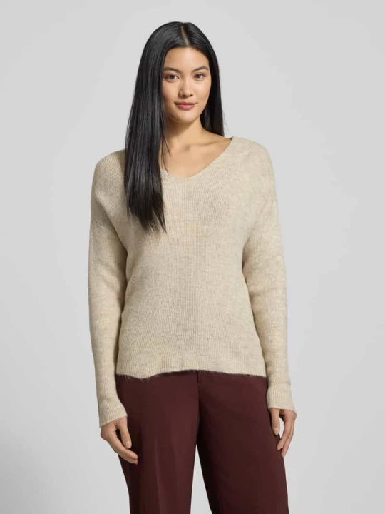 Zdjęcie produktu Sweter z dzianiny o kroju regular fit z dekoltem w serek model ‘CREWLEFILEGLITTER’ Vero Moda Écru