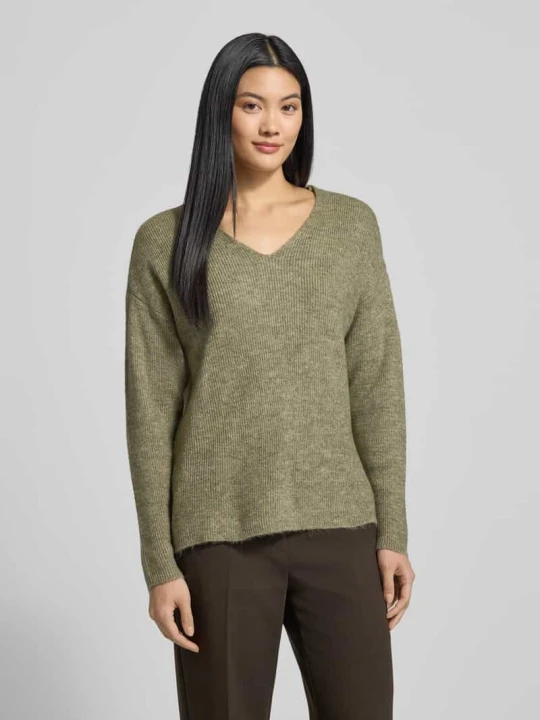 Zdjęcie produktu Sweter z dzianiny o kroju regular fit z dekoltem w serek model ‘CREWLEFILEGLITTER’ Vero Moda Oliwkowy