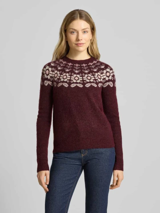 Zdjęcie produktu Sweter z dzianiny o kroju regular fit z dodatkiem wełny model ‘SIMONE’ Vero Moda Ciemnoczerwony