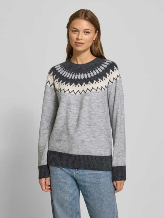 Zdjęcie produktu Sweter z dzianiny o kroju regular fit z dodatkiem wełny model ‘SIMONE’ Vero Moda Jasnoszary melanż