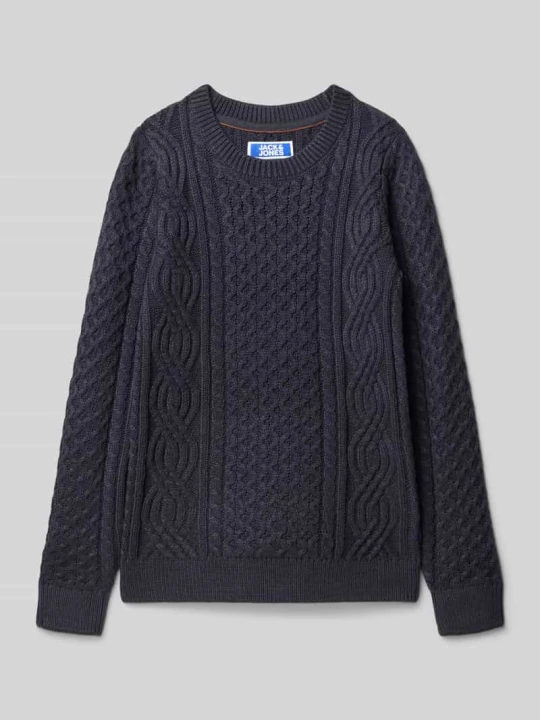 Zdjęcie produktu Sweter z dzianiny o kroju regular fit z fakturowanym wzorem model ‘Sean’ Jack&Jones Granatowy