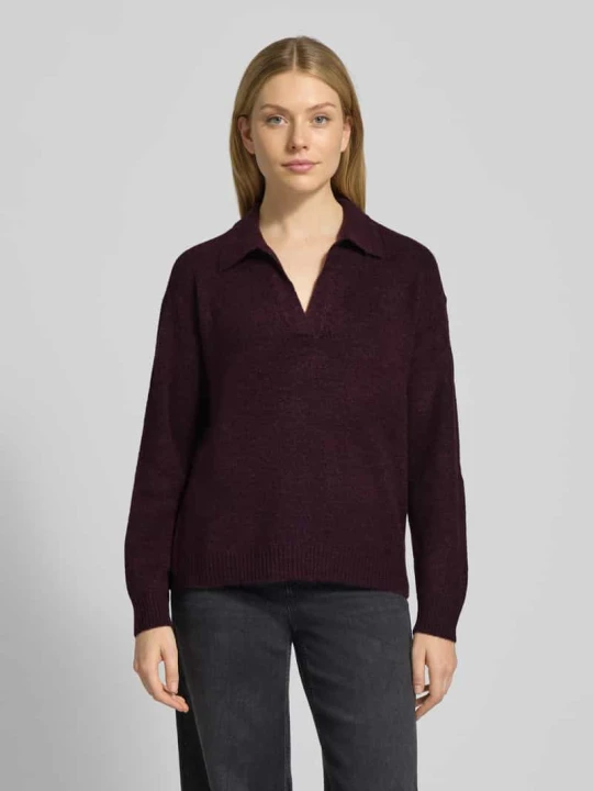 Zdjęcie produktu Sweter z dzianiny o kroju regular fit z kołnierzykiem koszulowym model ‘LEFILE’ Vero Moda Bordowy