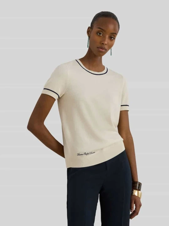 Zdjęcie produktu Sweter z dzianiny o kroju regular fit z krótkim rękawem Lauren Ralph Lauren Écru