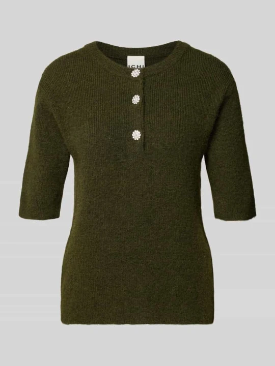 Zdjęcie produktu sweter z dzianiny o kroju regular fit z listwą guzikową model 'FANTIA' Ichi Khaki