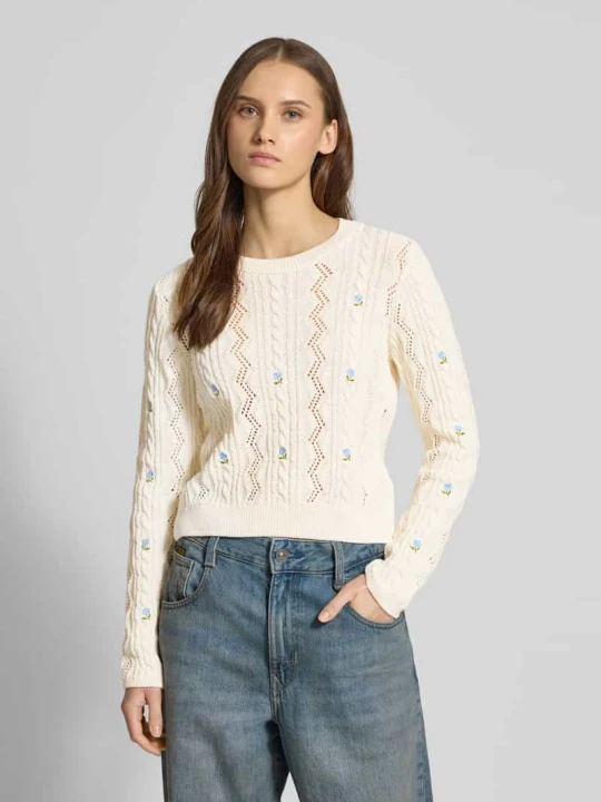Zdjęcie produktu sweter z dzianiny o kroju regular fit z mieszanka bawełny model 'RITA LIFE' Only Złamany biały melanż
