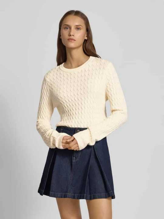Zdjęcie produktu Sweter z dzianiny o kroju regular fit z mieszanki wiskozy model ‘FIA’ Pieces Piaskowy