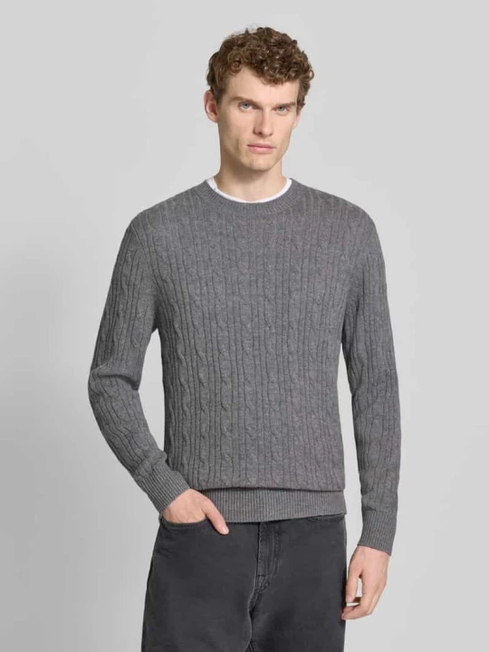 Zdjęcie produktu Sweter z dzianiny o kroju regular fit z mieszanki żywej wełny i kaszmiru model ‘HETICO’ Boss Jasnoszary
