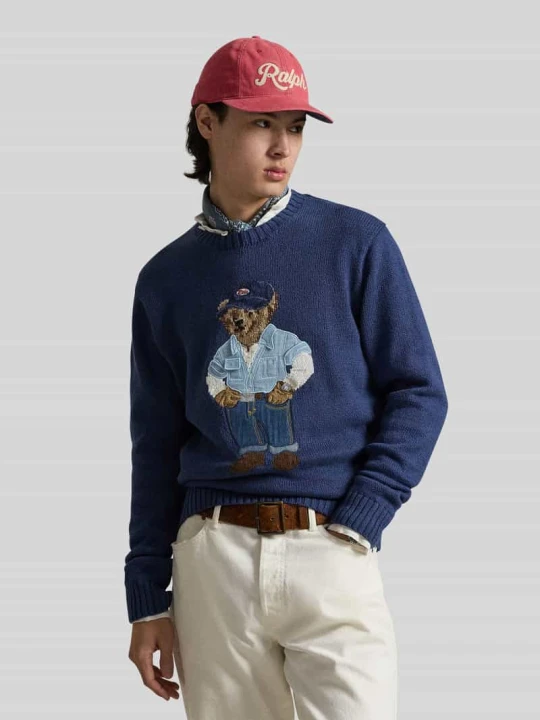 Zdjęcie produktu Sweter z dzianiny o kroju regular fit z nadrukiem polo bear i wyhaftowanym detalem Polo Ralph Lauren Granatowy