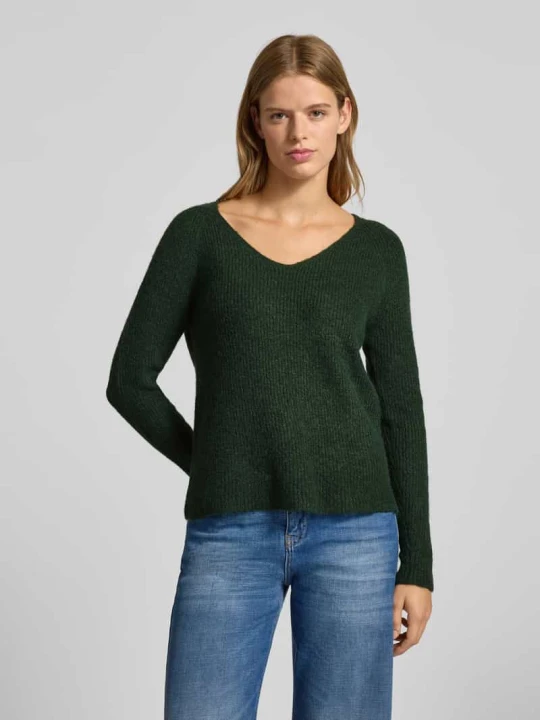 Zdjęcie produktu Sweter z dzianiny o kroju regular fit z dodatkiem wełny, model 'ELLEN' Pieces Ciemnozielony