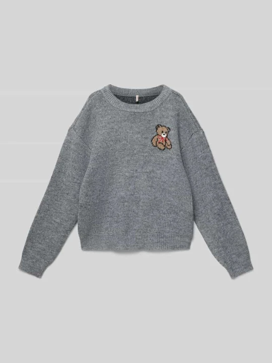 Zdjęcie produktu Sweter z dzianiny o kroju regular fit z wyhaftowanym motywem model ‘TEDDY’ Only Antracytowy