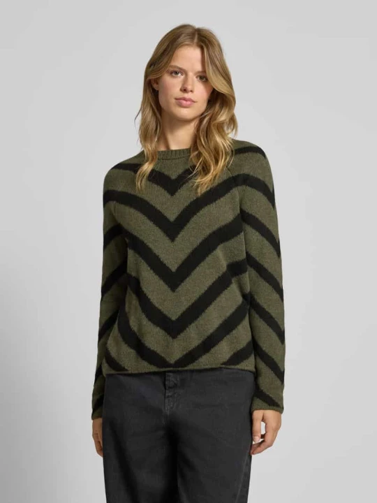 Zdjęcie produktu Sweter z dzianiny o kroju regular fit ze wzorem w paski model ‘ELIZA’ Only Oliwkowy melanż