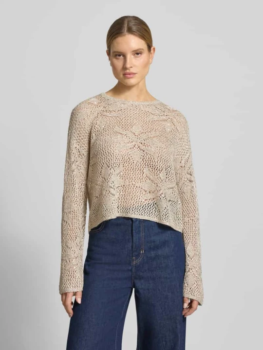 Zdjęcie produktu Sweter z dzianiny o kroju relaxed fit z cekinami model 'LEILANI FLOWERS' Vero Moda Beżowy