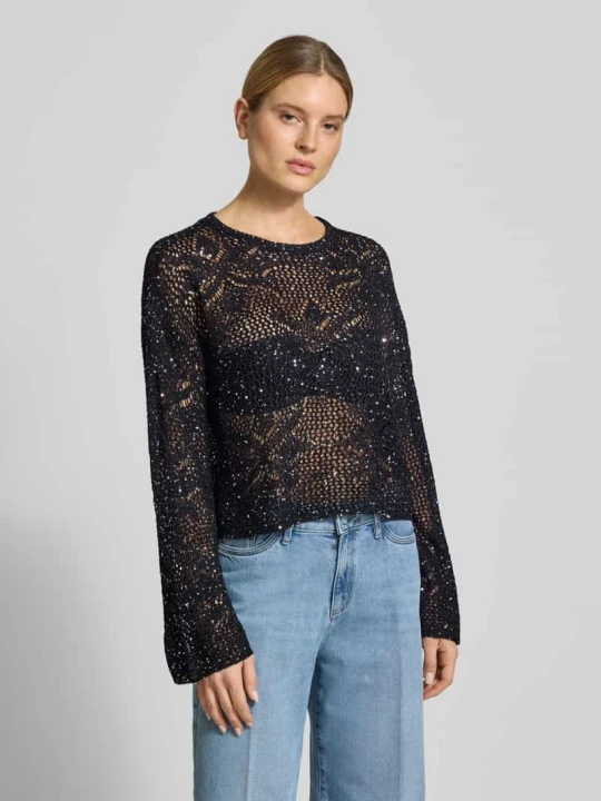 Zdjęcie produktu Sweter z dzianiny o kroju relaxed fit z cekinami model 'LEILANI FLOWERS' Vero Moda Czarny