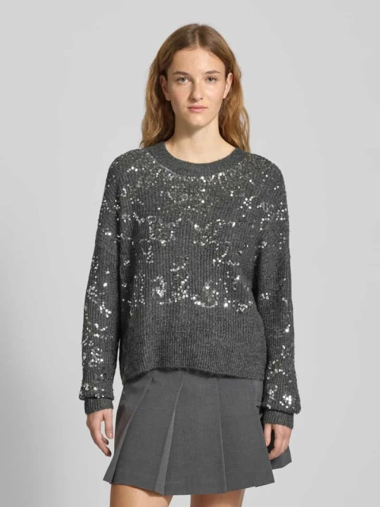 Zdjęcie produktu Sweter z dzianiny o kroju relaxed fit z cekinowym obszyciem model ‘LALTA’ Only Antracytowy melanż