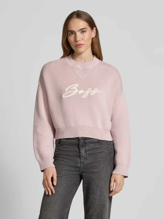 Zdjęcie produktu Sweter z dzianiny o kroju relaxed fit z czystej bawełny model ‘FINEVRA’ Boss Różowy