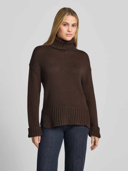 Zdjęcie produktu Sweter z dzianiny o kroju relaxed fit z czystej bawełny z golfem MOS MOSH Ciemnobrązowy