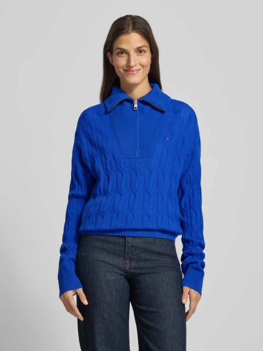 Zdjęcie produktu Krój relaxed fit troyer z czystej wełny ze ściegiem warkoczowym Tommy Hilfiger Królewski niebieski