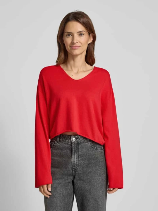 Zdjęcie produktu Sweter z dzianiny o kroju relaxed fit z dekoltem w serek model ‘SOMAIJA’ Drykorn Jasnoczerwony