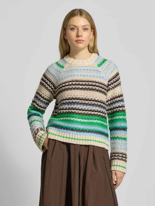 Zdjęcie produktu Sweter z dzianiny o kroju relaxed fit z dodatkiem wełny model „BIBI” Y.A.S Zielony