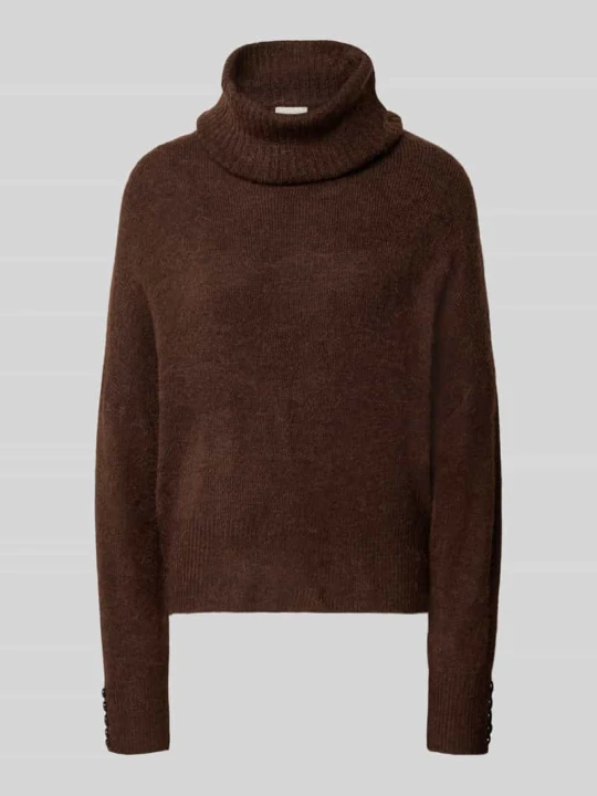 Zdjęcie produktu sweter z dzianiny o kroju relaxed fit z golfem model 'IHKAMARA' Ichi Ciemnobrązowy