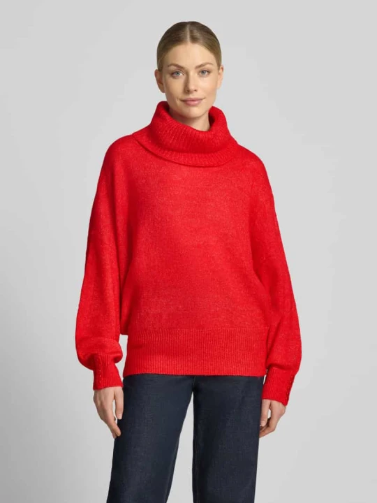Zdjęcie produktu sweter z dzianiny o kroju relaxed fit z golfem model 'IHKAMARA' Ichi Czerwony