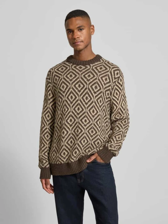 Zdjęcie produktu Sweter z dzianiny o kroju relaxed fit z Mieszanki wełny Model 'REMI' Selected Homme Ciemnobrązowy