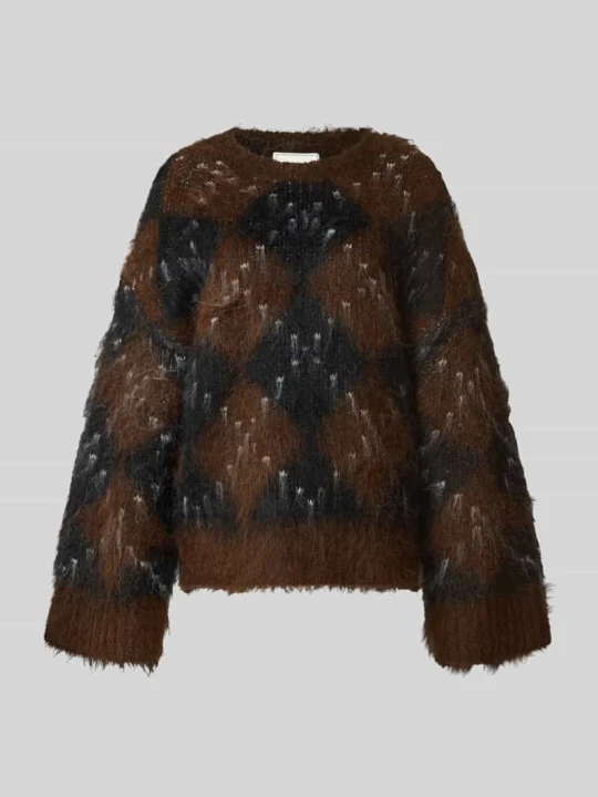 Zdjęcie produktu Sweter z dzianiny o kroju relaxed fit z mieszanki wełny NEO NOIR Ciemnobrązowy