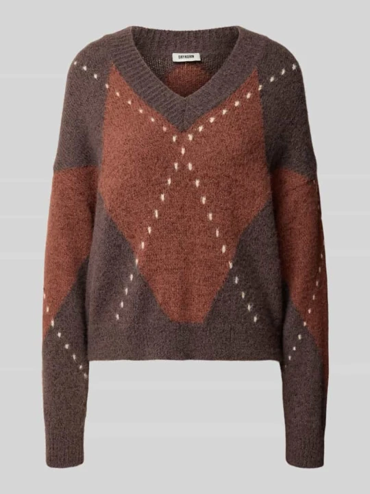 Zdjęcie produktu Sweter z dzianiny o kroju relaxed fit z mieszanki wełny z dodatkiem alpaki Drykorn Ciemnobrązowy