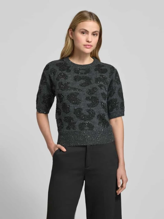 Zdjęcie produktu Sweter z dzianiny o kroju shaped fit z dodatkiem wełny model ‘ZUZU 2 / 4 O-NECK PULLOVER’ Vero Moda Antracytowy