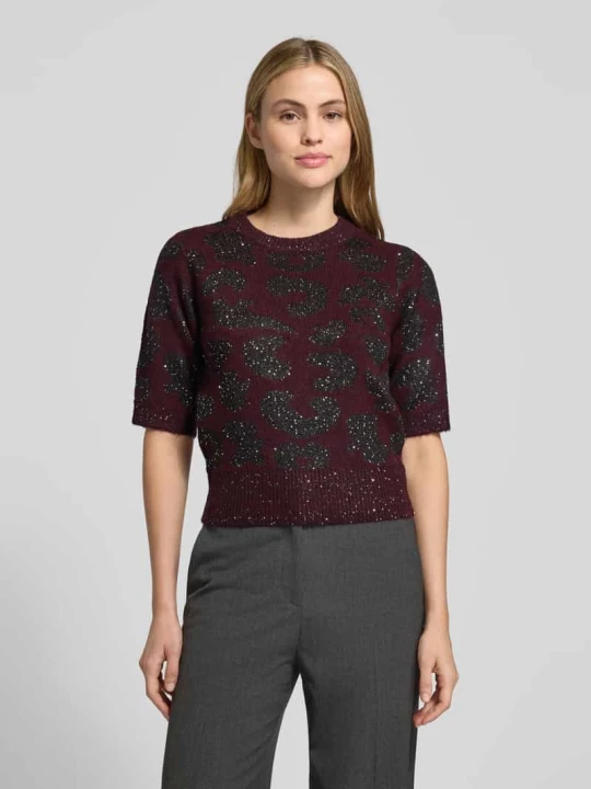 Zdjęcie produktu Sweter z dzianiny o kroju shaped fit z dodatkiem wełny model ‘ZUZU 2 / 4 O-NECK PULLOVER’ Vero Moda Bordowy