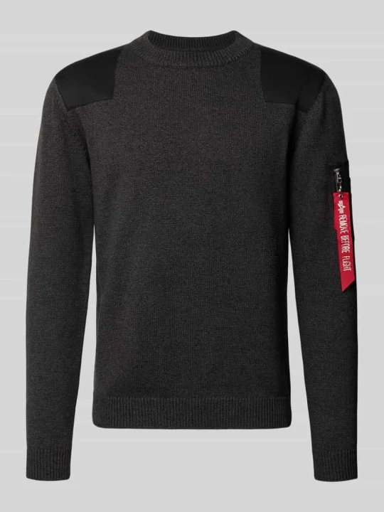 Zdjęcie produktu Sweter z dzianiny o kroju slim fit z czystej bawełny Alpha Industries Czarny