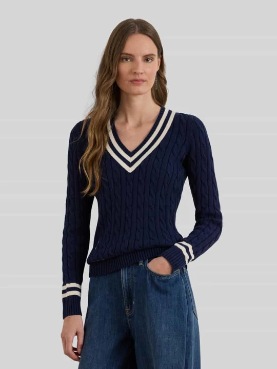 Zdjęcie produktu Sweter z dzianiny o kroju slim fit z czystej bawełny Lauren Ralph Lauren Granatowy
