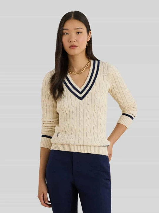 Zdjęcie produktu Sweter z dzianiny o kroju slim fit z czystej bawełny Lauren Ralph Lauren Écru