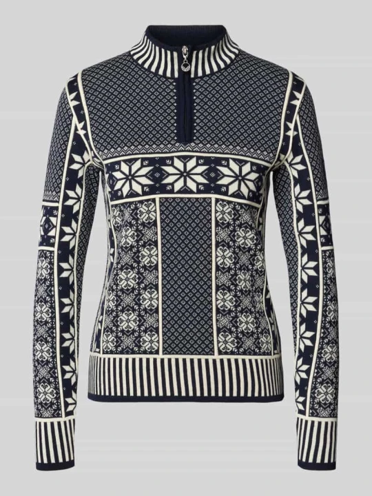 Zdjęcie produktu sweter z dzianiny o kroju slim fit z czystej bawełny model 'VARDASEN' Dale of Norway Granatowy