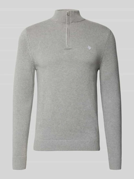 Zdjęcie produktu sweter z dzianiny o kroju slim fit z czystej bawełny REVIEW Jasnoszary melanż