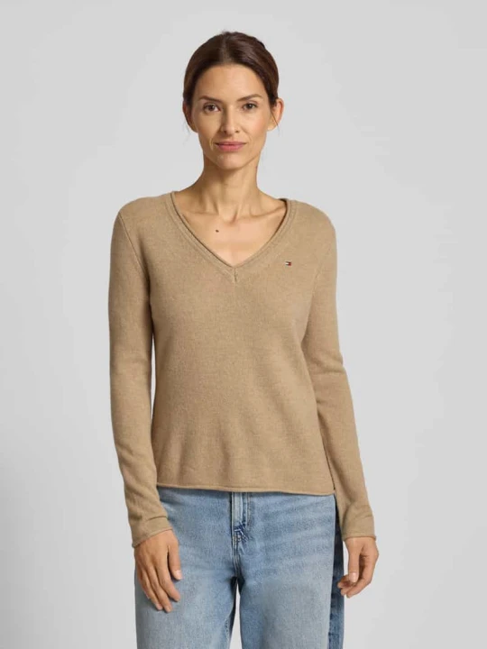 Zdjęcie produktu Sweter z dzianiny o kroju slim fit z czystej wełny Tommy Hilfiger Camel