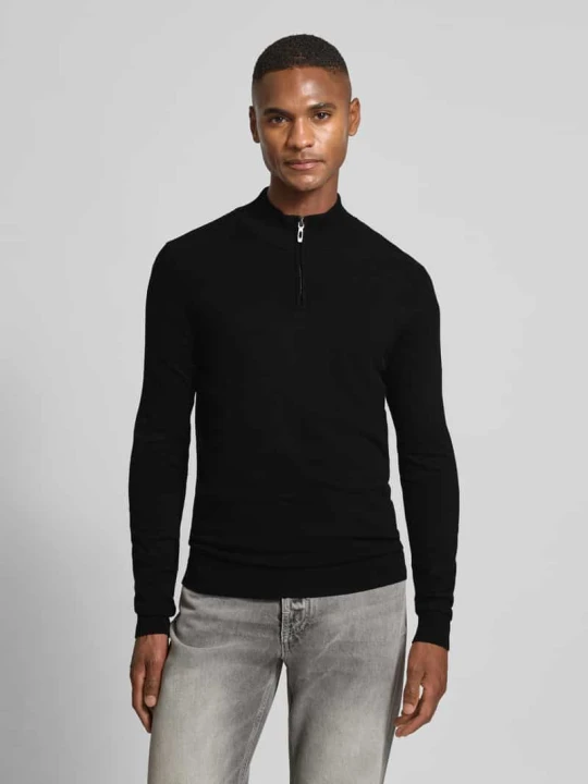 Zdjęcie produktu Sweter z dzianiny o kroju slim fit z kołnierzem zapinanym Antony Morato Czarny