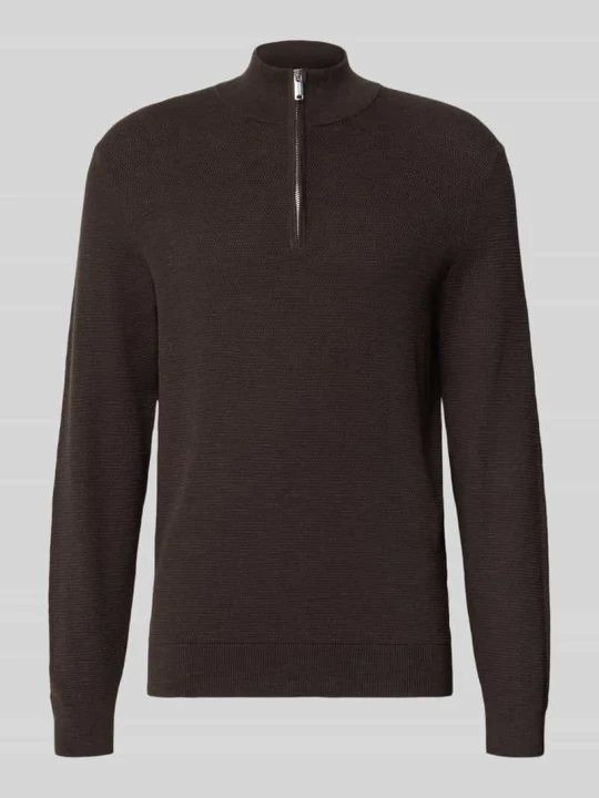 Zdjęcie produktu sweter z dzianiny z mieszanki bawełny, krój slim fit Profuomo Ciemnobrązowy