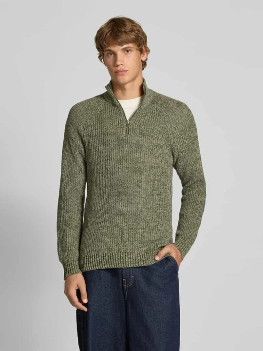 Zdjęcie produktu Sweter z dzianiny o kroju slim fit z zamkiem błyskawicznym model ‘Darik’ Blend Oliwkowy
