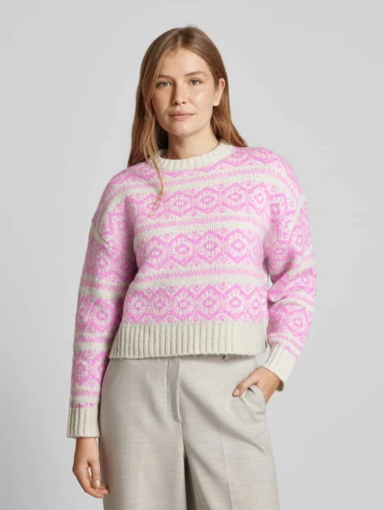 Zdjęcie produktu Sweter z dzianiny o krótkim kroju z dodatkiem wełny model 'Lottie' Lollys Laundry Mocnoróżowy